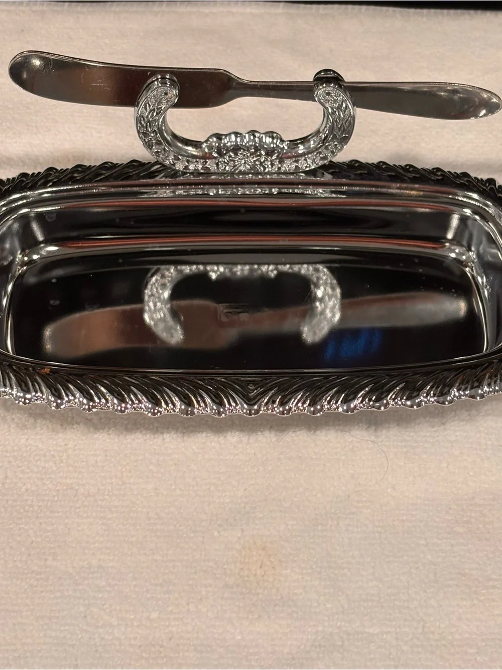 Irvinware vintage mid-century modern chrome-plated covered butter dish set